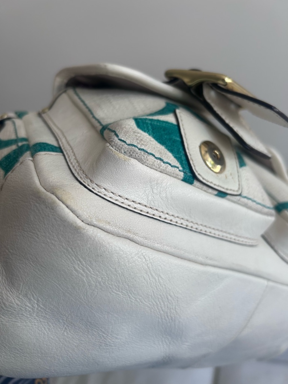 Coach 65th Legacy Double Buckle Green & Cream Shoulder Bag - Picture 5 of 8